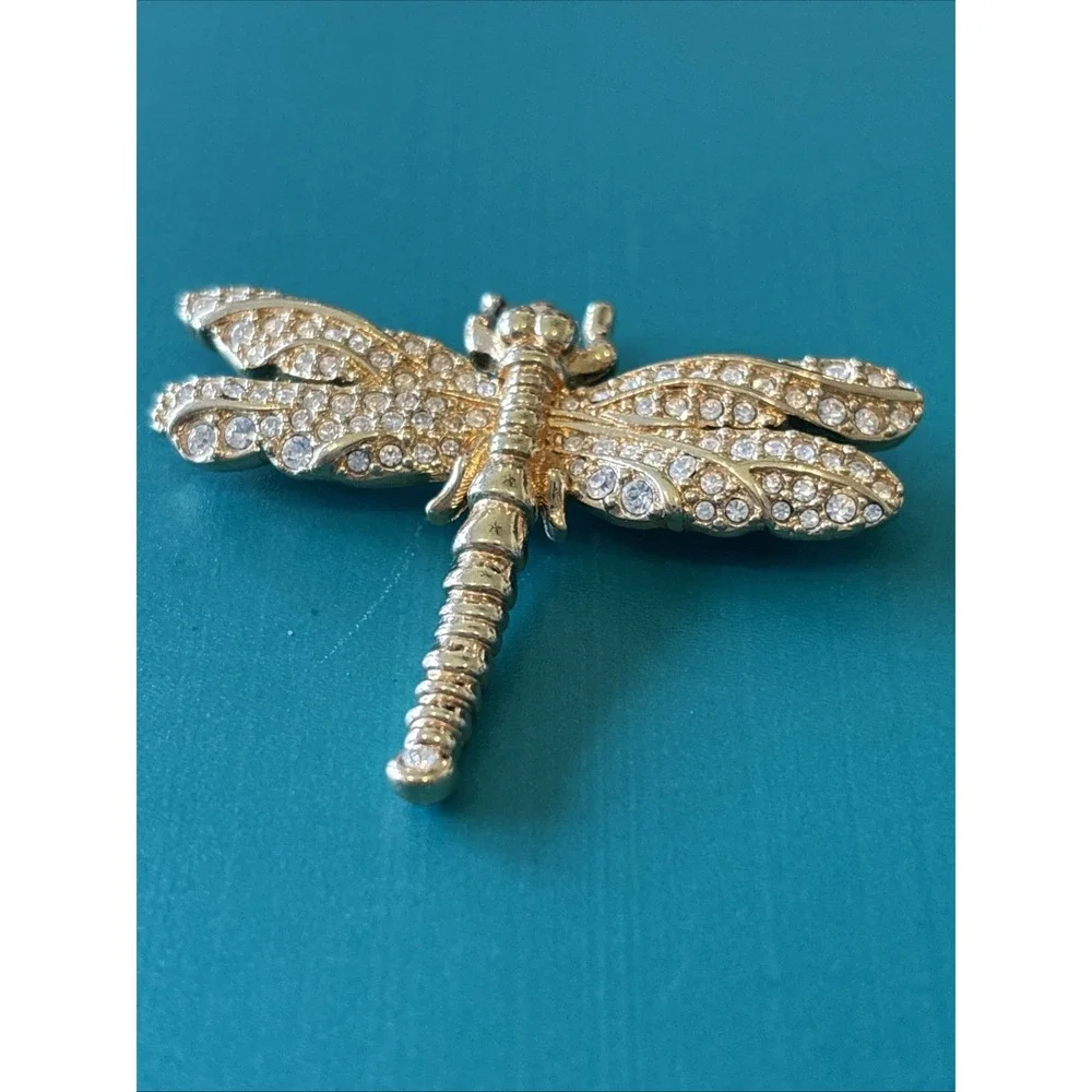 AUTHENTIC SWAROVSKI SWAN LOGO SIGNED GOLD PLATED CRYSTAL DRAGONFLY BROOCH PIN